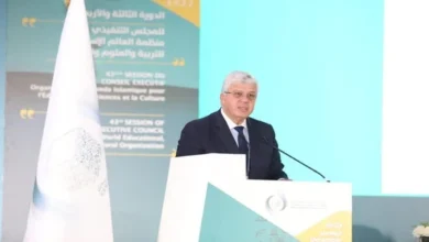 د. أيمن عاشور وزير التعليم العالي والبحث العلمي خلال كلمته