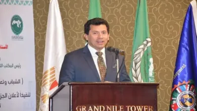 الدكتور أشرف صبحي وزير الشباب والرياضة أثناء كلمته