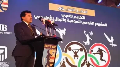 الدكتور أشرف صبحي وزير الشباب والرياضة أثناء كلمته بالإحتفالية